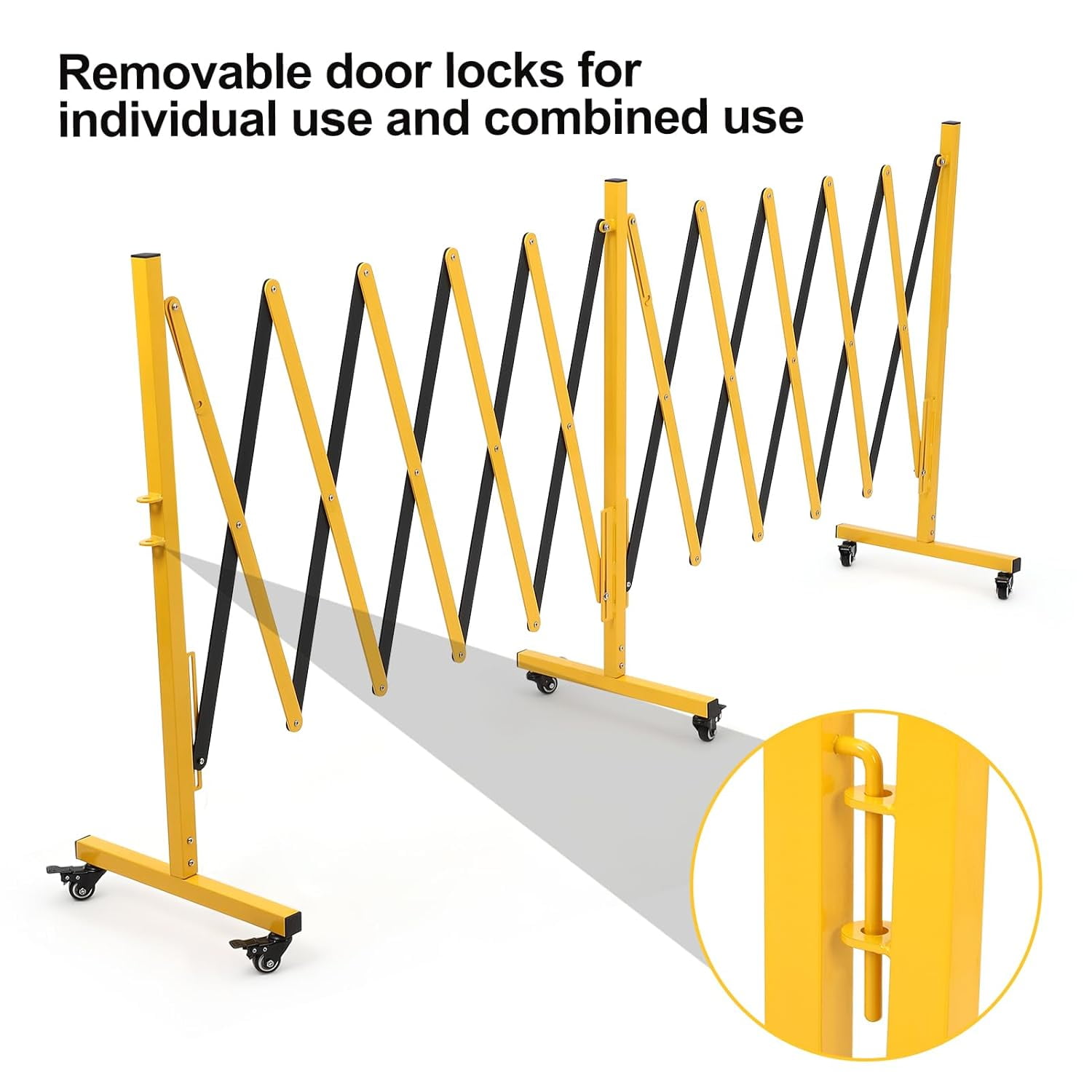 Metal Expandable Barricade, 16FT Folding Security Gate, Retractable Driveway Gate, Folding Safety Barricade, Yellow and Black