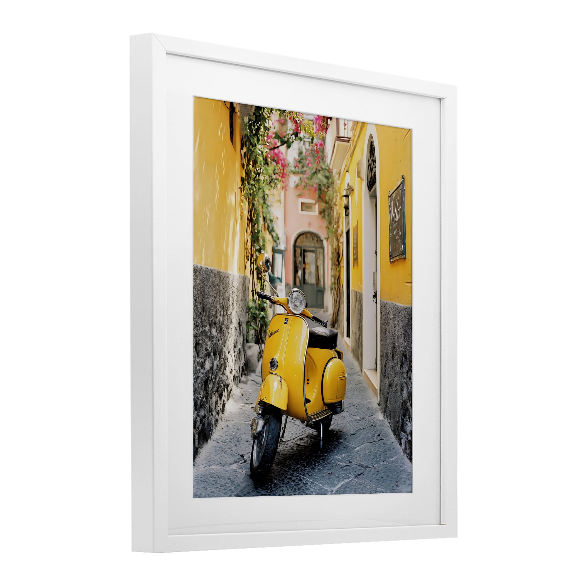 Stupell Industries Yellow Moped in Alley White Framed Print Under Glass, design by Franklyn Gregory
