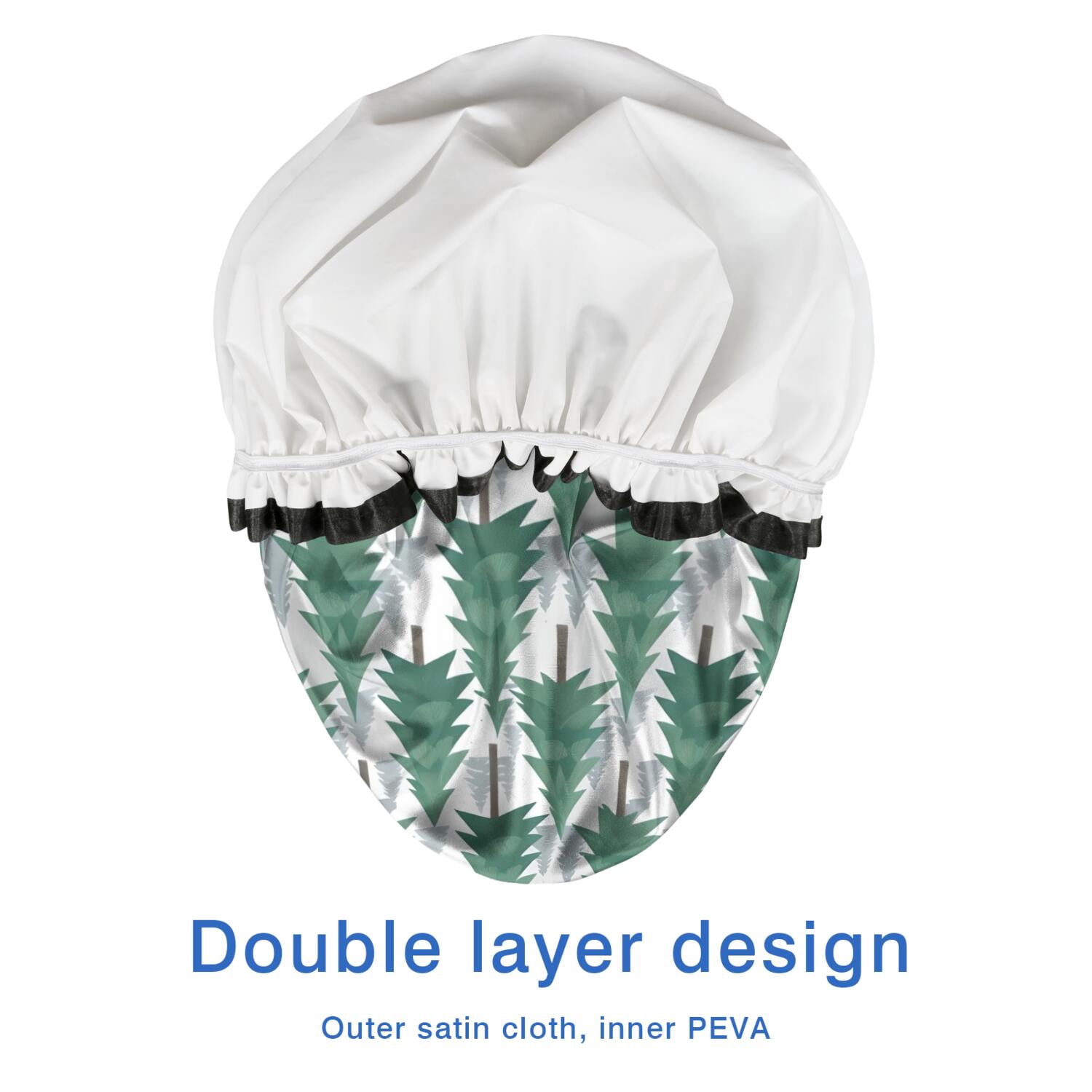 Shower Caps,Green Christmas Tree Pattern Waterproof Shower Cap for Women 4 Pieces,Double Reusable Hair Cover for Shower PEVA Elastic Stretch Hem