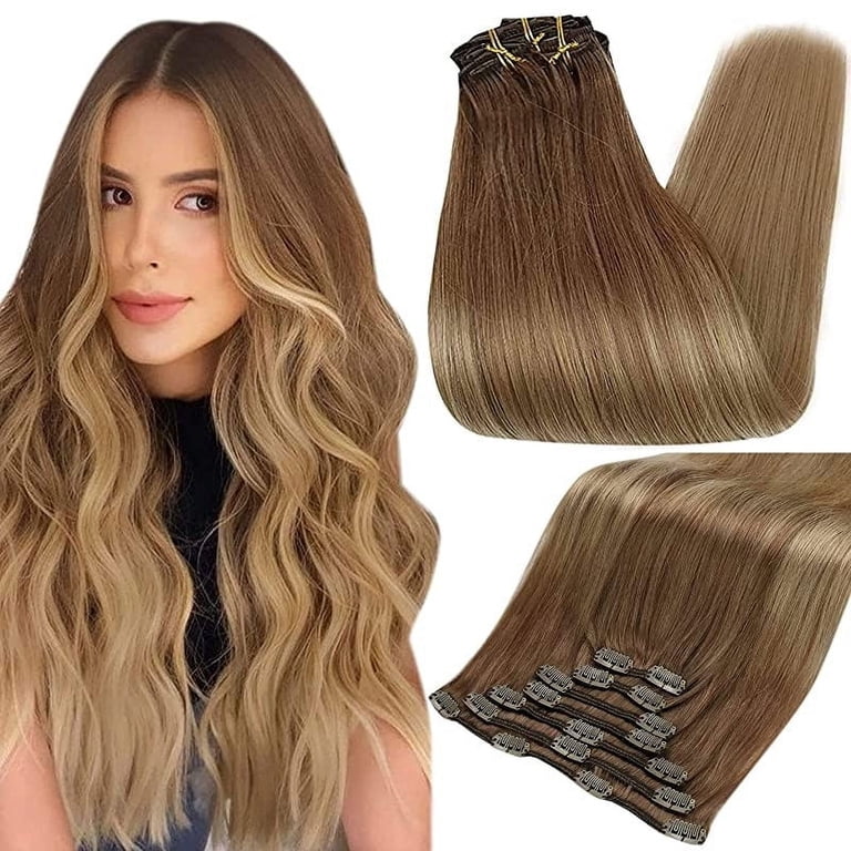 18 Inch Clip In Human Hair Extensions 7 Piece Set 120g Double Weft Amazon.com : Full Shine 18 Inch Clip in Extensions Remy  main image 2