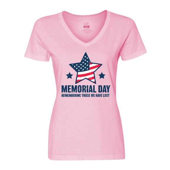 Inktastic Memorial Day Grunge Remembering Those We Have Lost Women's V-Neck T-Shirt