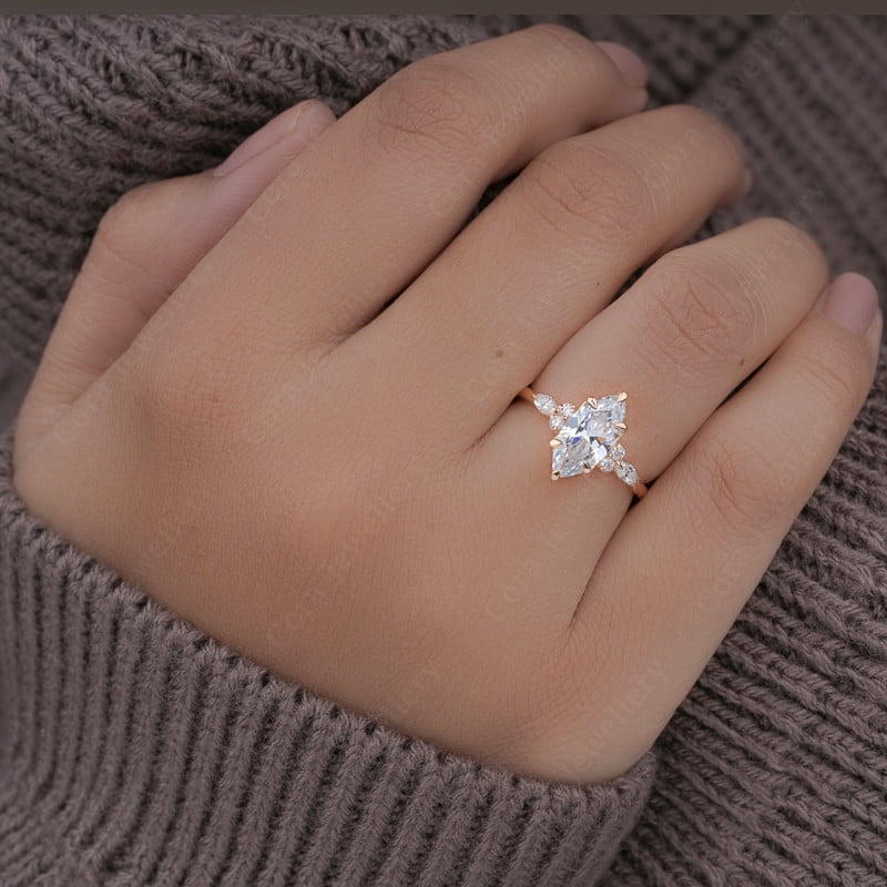 Cora Jewellery 1.5CT Marquise Cut Moissanite Engagement Ring for Women, 18K Rose Gold, 5.5 US