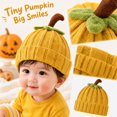 thumbnail image 2 of Baby Halloween Pumpkin Beanie Warm Knit Hat Cuffed Soft Skull Cap for Fall Winter Festive Parties and Cold Weather Wear for Infants Toddlers and Kids Yellow One Size, 2 of 7