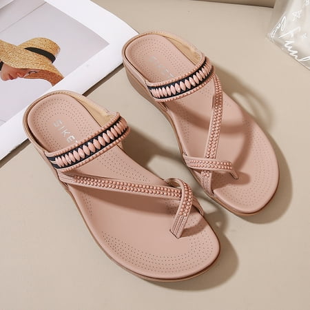 

DAFENGEA Womens Wedge Flip Flops Sandals with Arch Support Summer Comfortable Platform Bohemia Rhinestone Flat Beach Shoes Female Open Toe Slipper Casual Thong Sandals