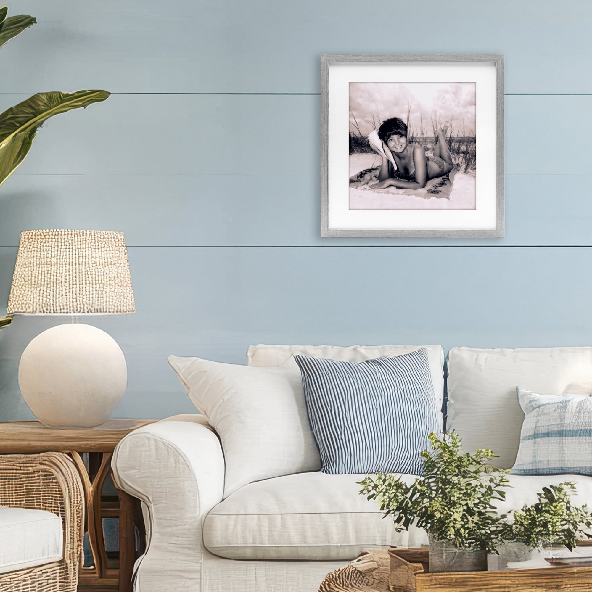 Stupell Industries Vintage Summer Girl with Conch Gray Framed Print Under Glass, design by Grotto Studios