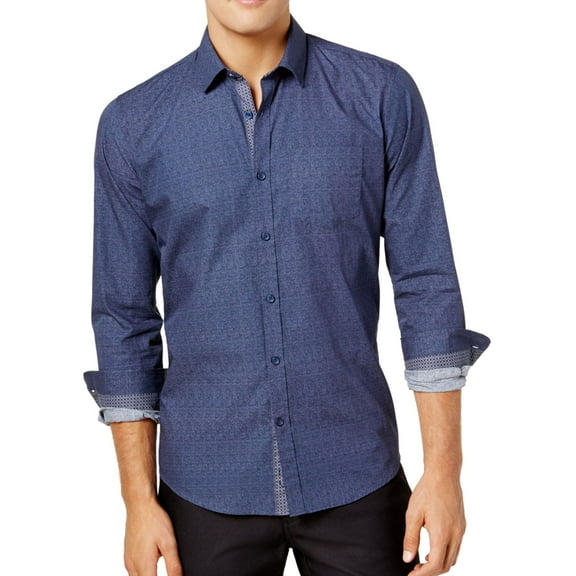Ryan Seacrest Mens Woven Button Up Shirt, Blue, XX-Large