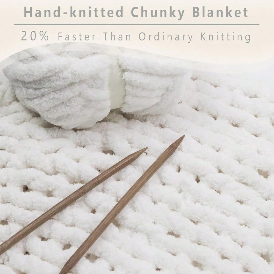 8 Pack Giant Chunky Yarn for Crocheting/Hand Knitting Blanket Extra Thick Yarn er Bulky Large Soft Fluffy Plush Fuzzy Thick Chenille Yarn-1 Pack of 226g/7.97oz- Knitting/Crochet-White