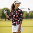 thumbnail image 5 of HUIACONG Christmas Women Golf Polo Shirts with Glitter Bauble Bow Pattern, 3/4 Sleeve Quarter Zip Athletic Tops for Golf, Outdoor Training and Sports, 5 of 10