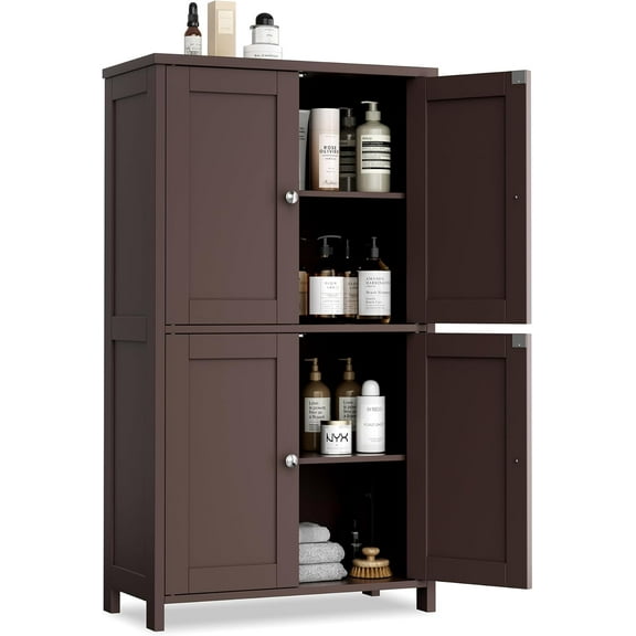 Bathroom Storage Cabinet, Small Bathroom Floor Cabinet with 4 Doors and Adjustable Shelves, Freestanding Modern Cabinet for Entryway