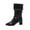 Black, variant on Mid Calf Ruched Boots For Women Smooth Wrinkle Faux Leather Fold Over Rivet Cuff Pointed Toe Mid Chunky Block Heel Pull On Boot Footwear