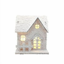 Virelaxpo LED Lighted Wooden Christmas Village Set with 3 Handcrafted Houses for Desktop Decoration,Battery-Operated for Holiday Festivity