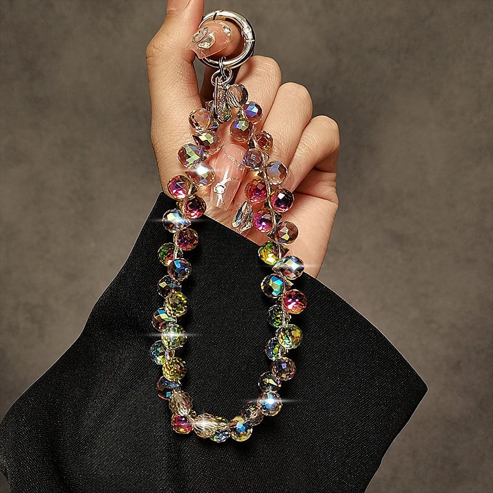 Luxurious Crystal Teardrop Phone Lanyard - Short Handmade Beaded Wrist Strap with Anti-Loss Design