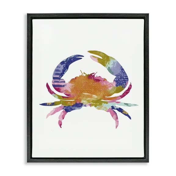 Stupell Industries Patterned Crab Impression Animals & Insects Painting Black Floater Framed Canvas Art Print Wall Art, 17 x 21