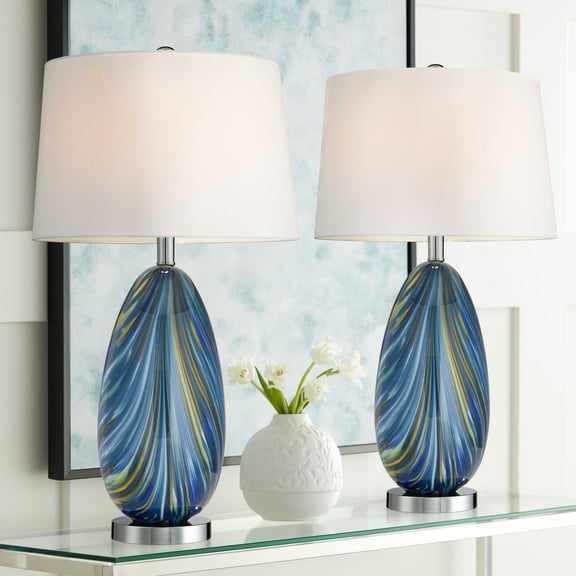 Possini Euro Design Pablo 27" Tall Modern Coastal Table Lamps Set of 2 Blue Art Glass Living Room Bedroom (Colors May Vary)