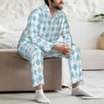 thumbnail image 6 of KLL Blue and White Squares Sleepwear Mens Flannel Pajamas,Long Cotton Pj Set, 6 of 7