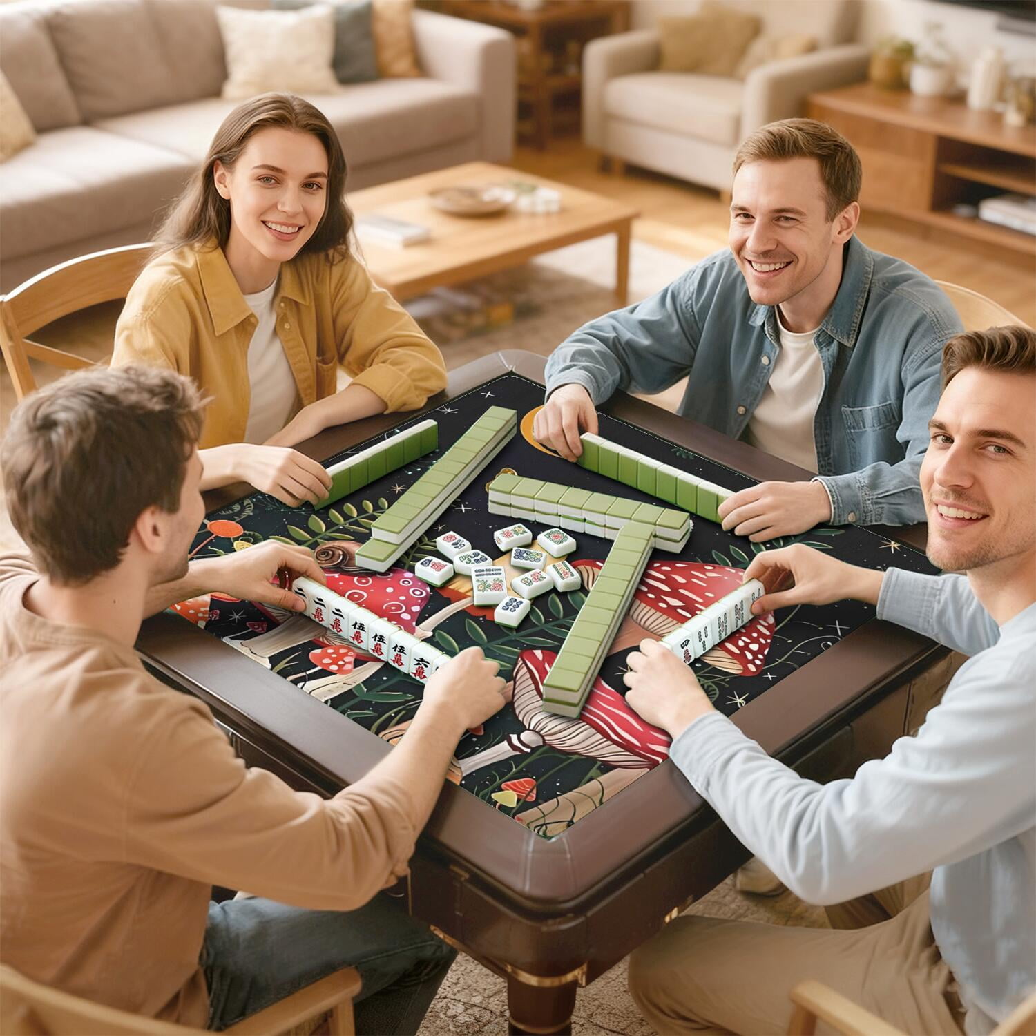 31.5x31.5 Inch Plants Mahjong Table Mat Made of Premium Rubber with Anti-Slip Non-Skid Backing and Noise Reducing Properties for Card Games Board Games and Tiles