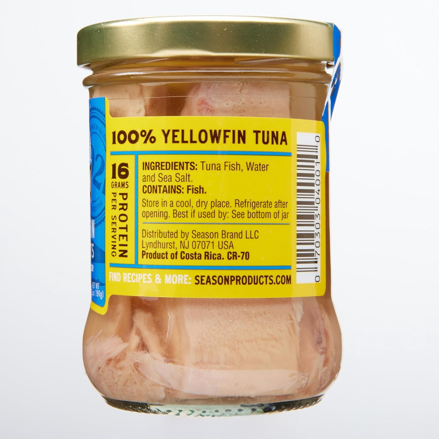 Season Wild Caught Yellowfin Tuna Fillets in Spring Water- Glass Jar - 6 Pack, 6.7 Oz