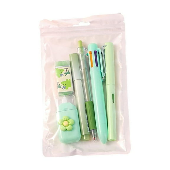 6Pcs Student Stationeries With Multicolored Ballpoint Pen Highlighter Retractable Gel Pen Eraser Pencil Correction Tape