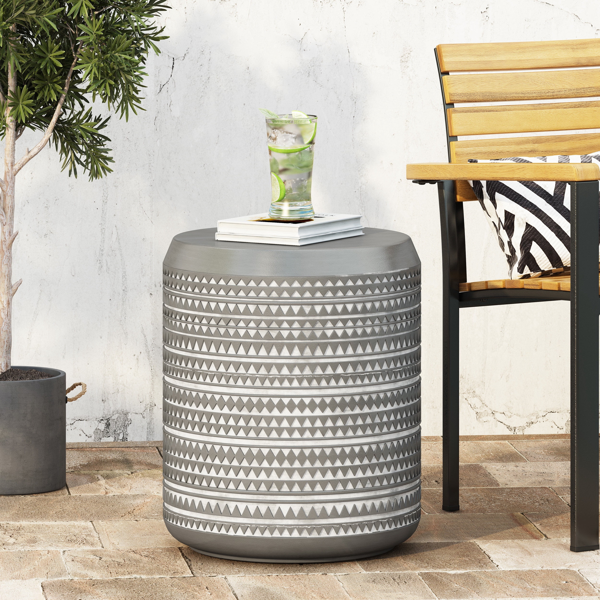 Wickson Lightweight Concrete Outdoor Side Table, Concrete Finish and White