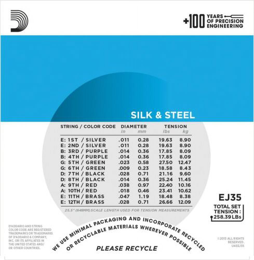 D'Addario Guitar Strings 3 Pack EJ35 12-String Silk and Steel Folk 11-47