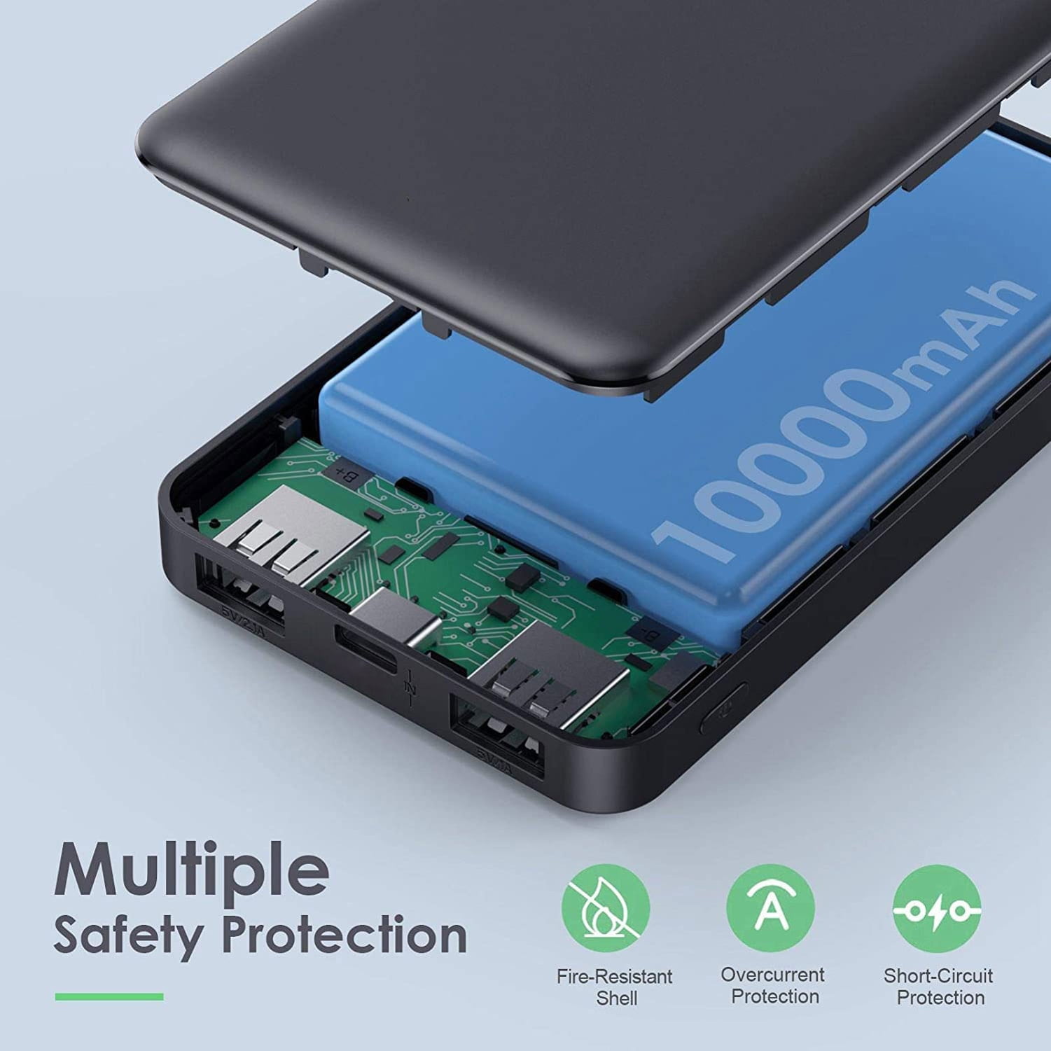 LED Display 10000mAh Power Bank for iPhone 15/Pro/Max/Plus - Backup Battery Portable Charger Slim 2-Port USB 1-Port USB-C