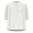 thumbnail image 6 of White Basic Brunch T Shirts for Women Summer Fall Short Half Sleeve Vneck Turtleneck Faux Linen Embroidered Print Tops T shirt Women Button 2025 Clothing Fashion L, 6 of 7