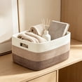 thumbnail image 3 of Woven Cotton Linen Storage Basket, Large Decorative Storage Bin, Multi-Purpose Fabric Basket for Laundry, Toys and Books, Handmade Organizer for Home and Nursery, 3 of 7