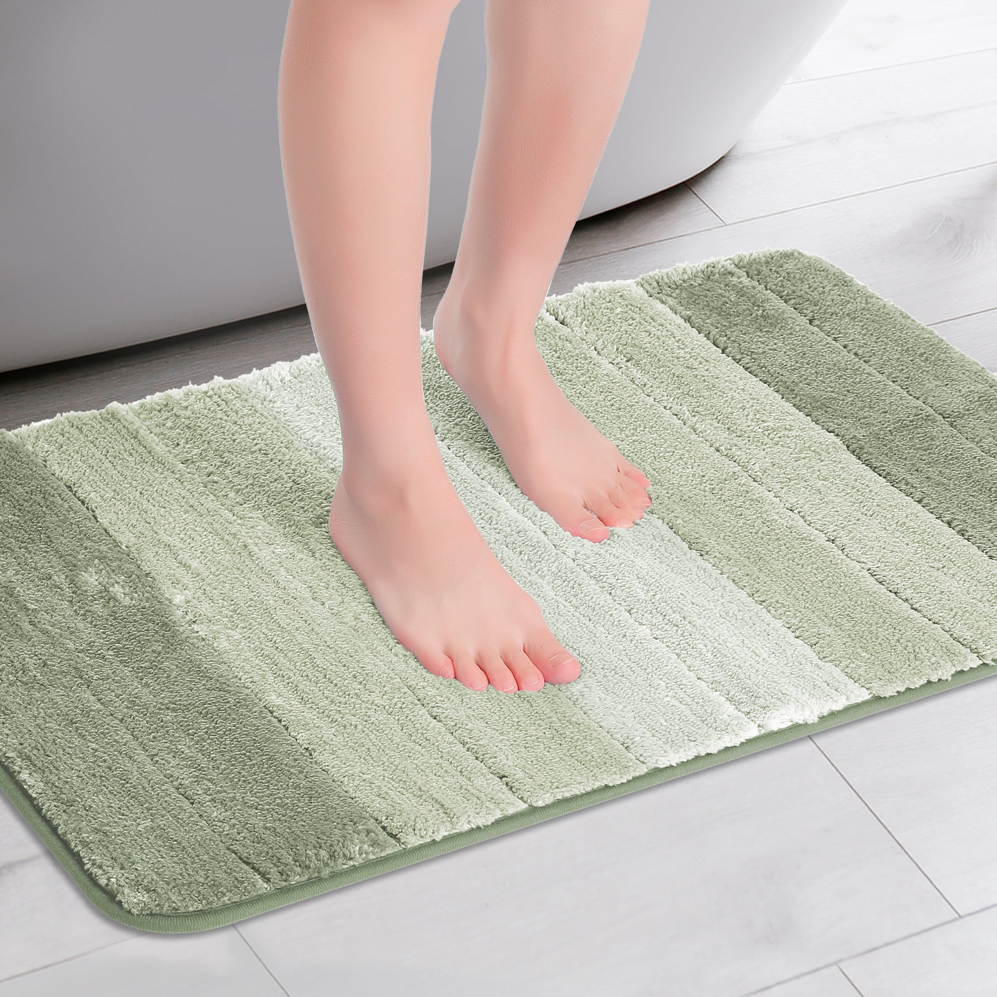 Unique Bargains Plush Gradient Striped Bath Rugs Microfiber Shaggy Mat with TPR Backing Green 16" x 24"