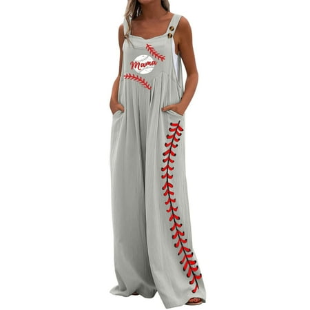 

Dyegold Jumpsuits for Women Casual Stretchy Jumpsuits for Women Baseball Print Long Adjustable Spaghetti Straps Playsuit Pants Sleeveless Rompers 2023
