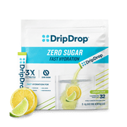 DripDrop Zero Electrolyte Powder Drink Mix for Dehydration Relief Fast, Lemon Lime, 32pk