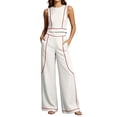 thumbnail image 2 of Womens 2 Piece Color Blocked Suits Sleeveless Crew Neck Tops Wide Leg High Waist Trousers Summer Comfy Fashion Set White XXL, 2 of 7