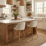 Homy Casa 26 Swivel Counter Height Bar Stools Set of 2, Upholstered Kitchen Island Chairs, Beige