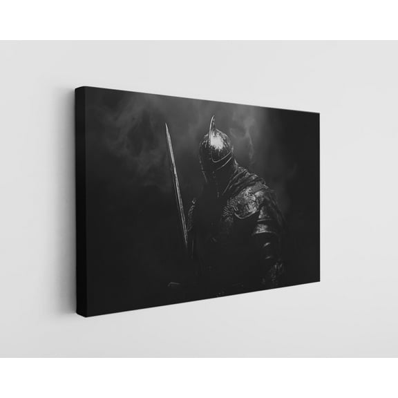 Black and White Portrait of a Paladin Canvas Wall Art - High-Quality Medieval Print - Handcrafted Knight Decor - Stylish Wall Art - Gift for Fantasy & History Lovers