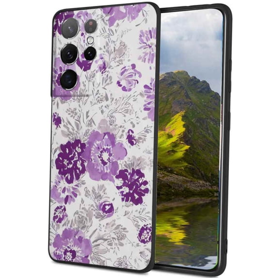 Compatible with Samsung Galaxy S23 Ultra Phone Case, Purple-Floral-8 Case Men Women, Flexible Silicone Shockproof Case for Samsung Galaxy S23 Ultra