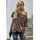 thumbnail image 2 of ABPHQTO Top de corte holgado informal con cuello oblicuo y hombros descubiertos de color albaricoque para mujer, 2 of 5