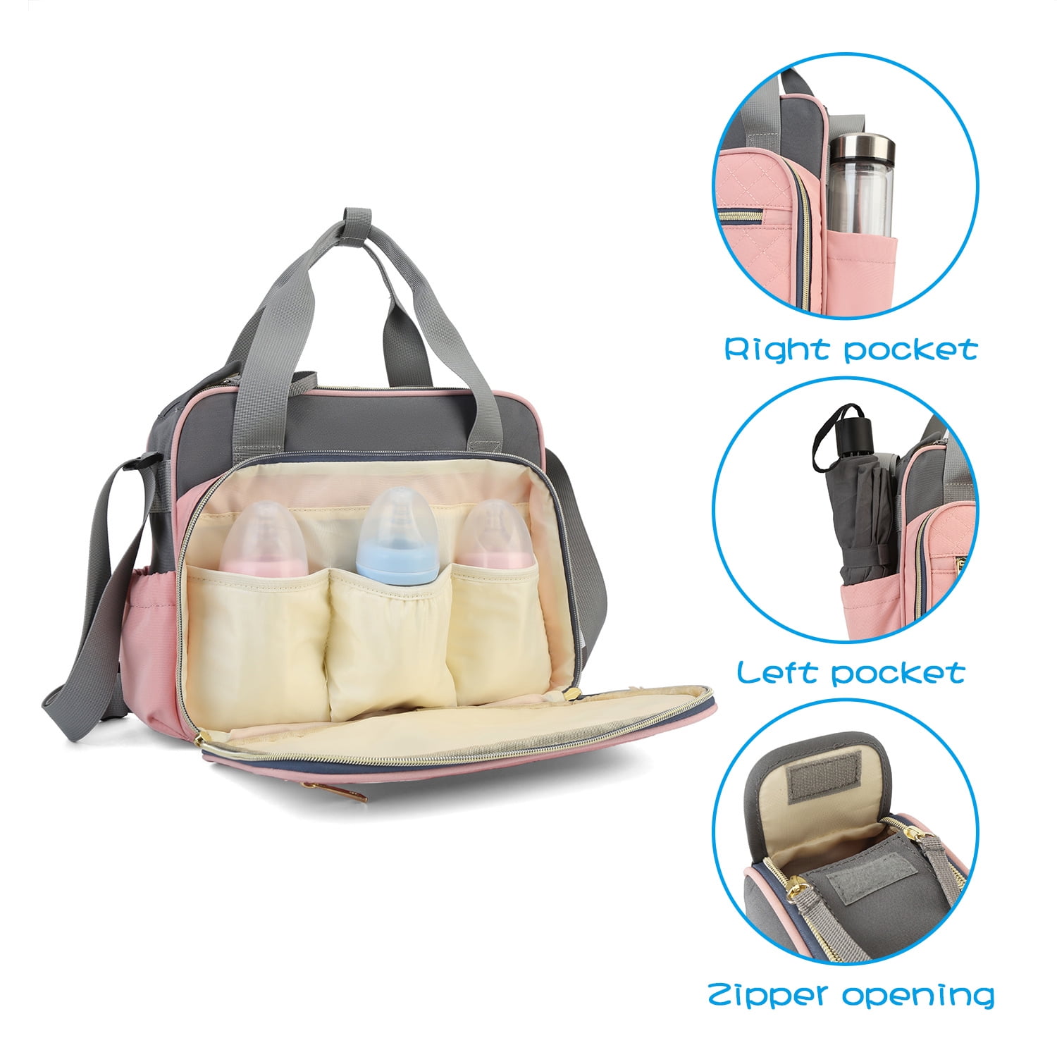 Small Diaper Bags, Girl Pink Tote Bag with Durable and Fashionable Fabric, Women Changing Bags fit for All essential items for Baby Shows Gifts