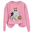 thumbnail image 5 of Women Pink Ghost Black Cat Pumpkin Graphic Crewneck Sweatshirt Cute Halloween Holiday Pullover Top, 5 of 5