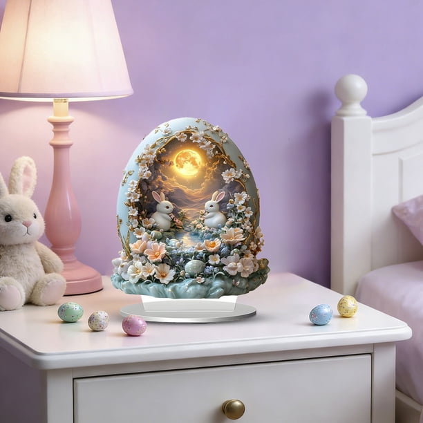 Adornos Colgantes de Acrílico Planos 2D de Pascua con Patrones de Conejos y Huevos de Pascua. Lindos Adornos de Escritorio de Conejos. Accesorios Decorativos con Temática de Pascua.
