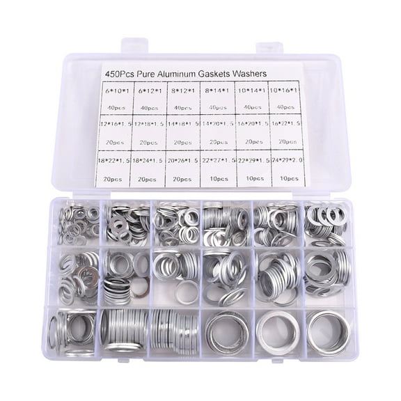 450Pcs Aluminum Flat Gaskets Washers Assorted Gasket Metal Sealing Washer Assorted Aluminum Sealing Rings