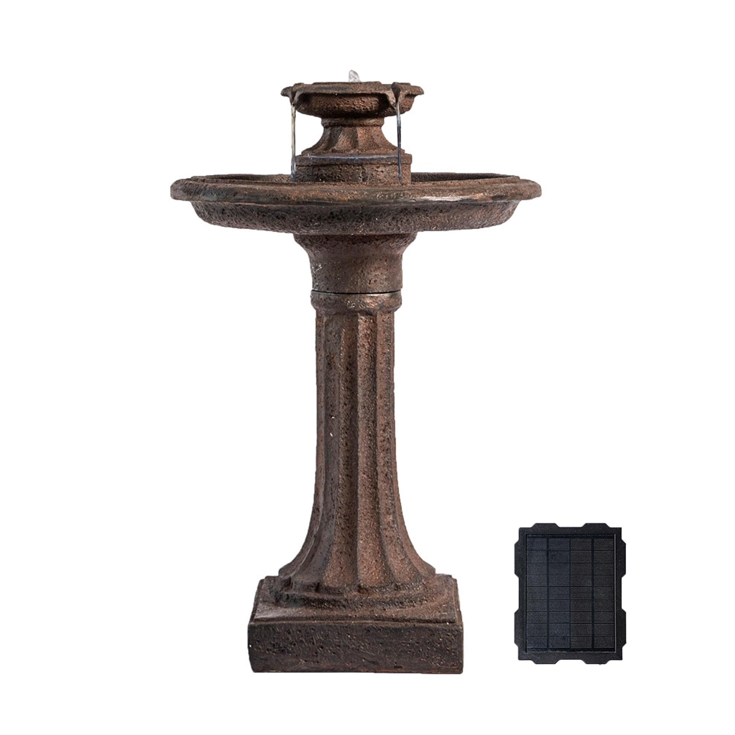 XBrand 28" Solar Water Fountain, 1-Tier, Outdoor Birdbath, Brown Resin, With Solar Panel, Solar Pump for Home Garden Yard Décor