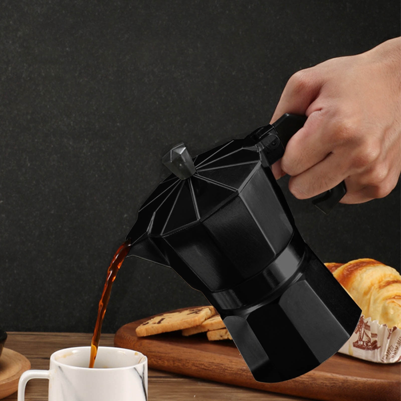 Lolynie Black Coffee Machine 150 Ml/Capacity 3 Cups Suitable Stove Or Glass Aluminum Suitable For Stove Or Glass Pot Leak Proof Stovetop Nice For Cuban & Italian Style