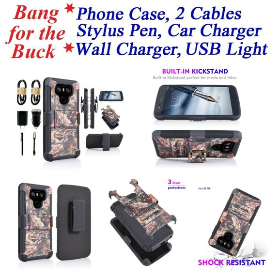 Value Pack for 5.7" LG G6 Hybrid Holster Built-In Kickstand Belt Clip 3-layer Protections Shockproof Resistant Rugged Defender Dual Layers Armor Impact Bumper Protective Phone Case   [Huntingcamo]