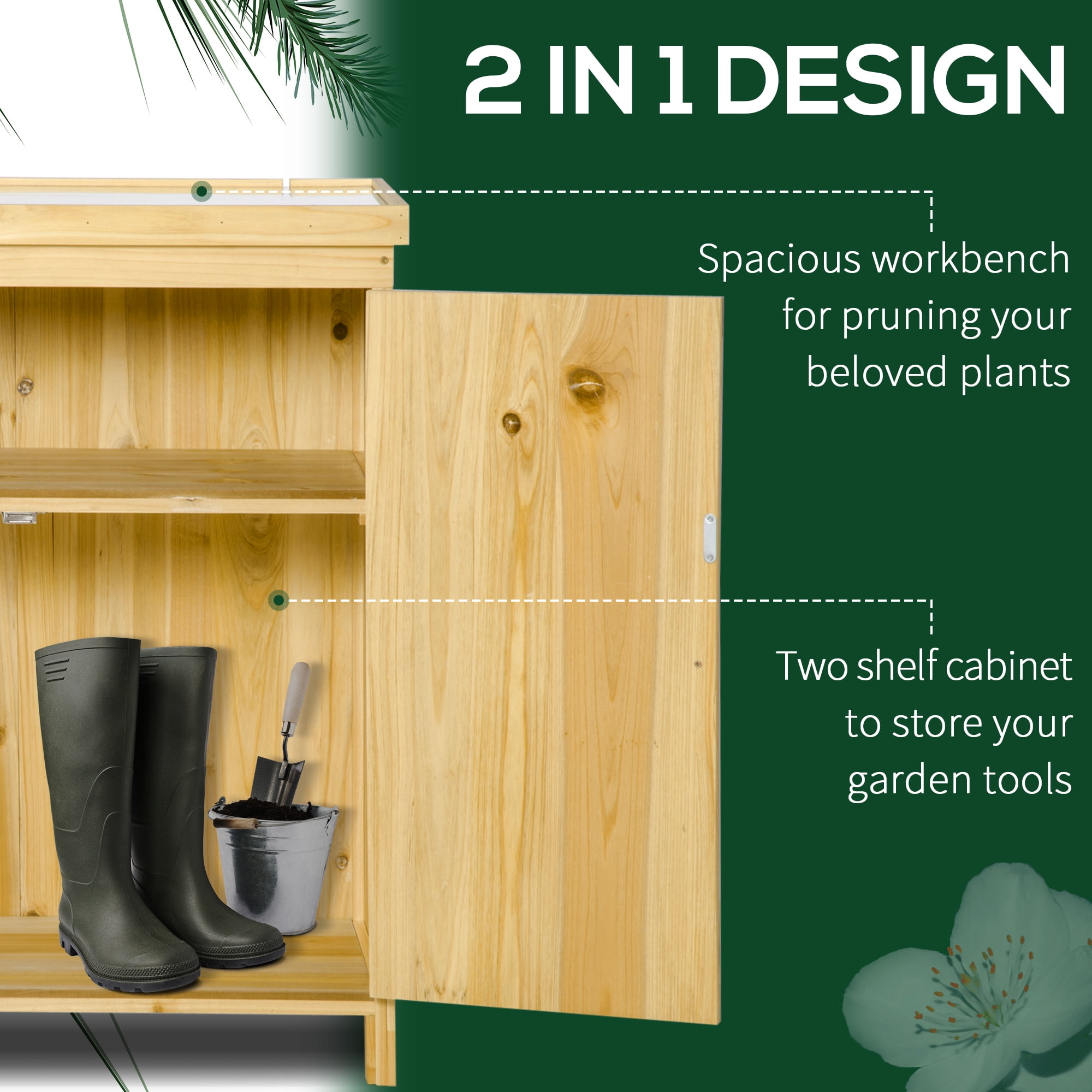 Outsunny Wooden 3Garden Storage Tool Shed with Galvanized Top, Natural