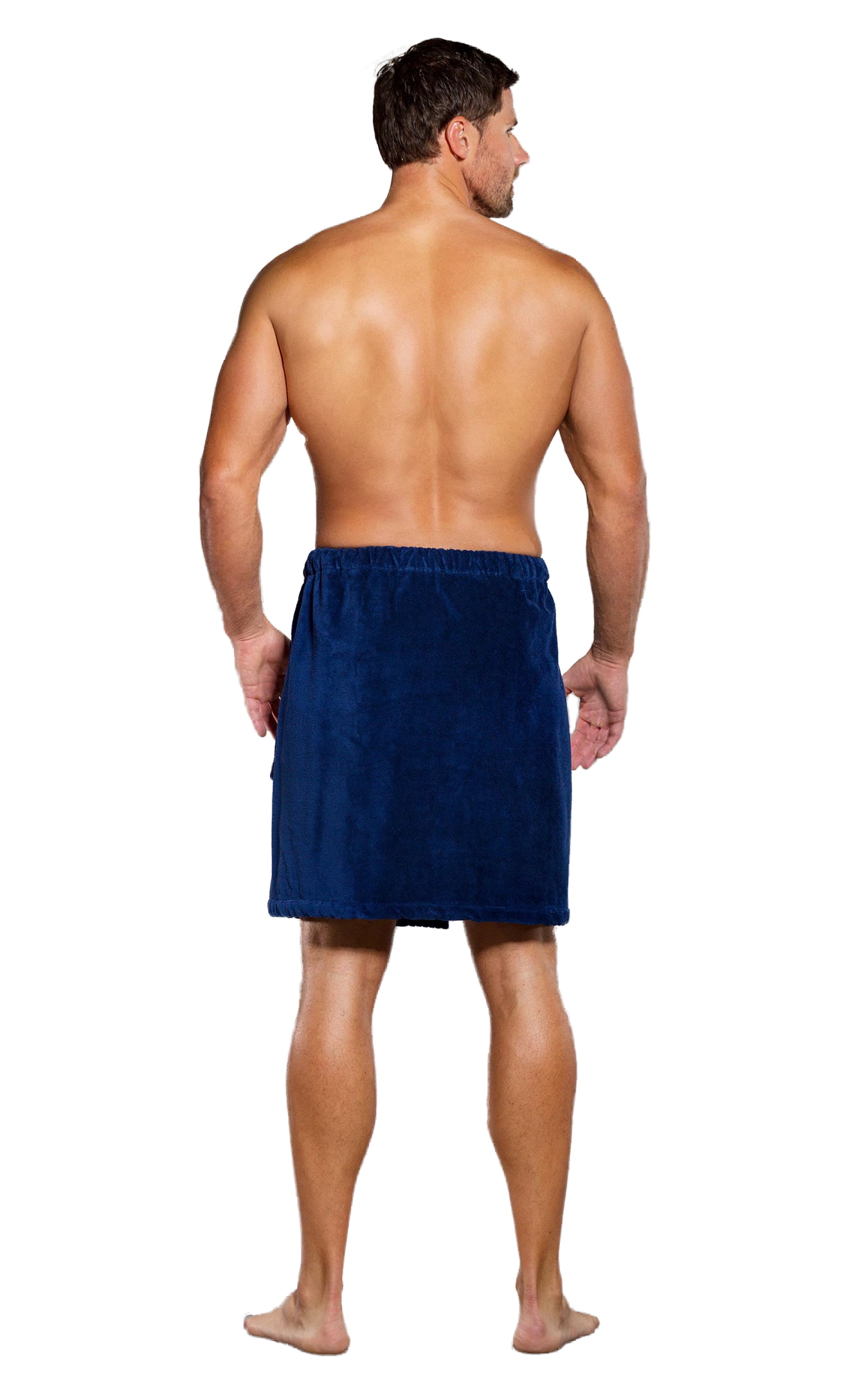 Turquaz Linen 100% Cotton Men Navy Blue Terry Velour Cloth Body Wrap, Bath Towel Wrap