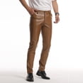 thumbnail image 4 of Men's Black PU Leather Pants Slim Fit&nbsp; Classic Pocket Stretchy Business Casual Trousers Daily Wear, 4 of 6