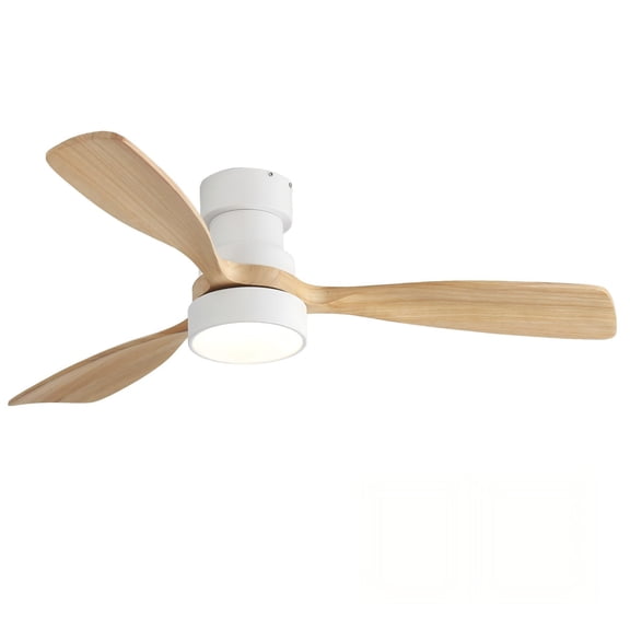 Sofucor 48 Inch Ceiling Fan with Light, Solid Wood Blades, Quiet DC Motor, Dimmable LED 3-Color, Remote Control, Reversible, Timer, Flush/Downrod Mount, Indoor/Outdoor, White