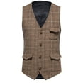 thumbnail image 2 of Mens Suit Vests with Pockets Sleeveless Button Up V Neck Business Work Dress Waistcoats Slim-Fit Plaid Printed Vest for Wedding Tuxedos, 2 of 8