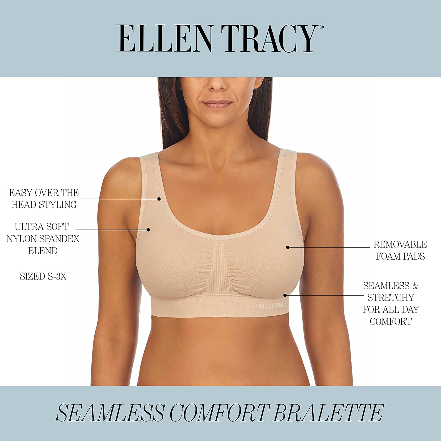 Ellen Tracy Women's Seamless Built Up Bra With Floral Detail 2-Pack 