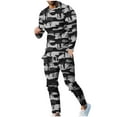 thumbnail image 3 of BiZtdJrK Prime Sales Clearance Men's 2 Piece Tracksuit Set Camo Print Jogging Sweatsuit Outfits Casual Long Sleeve Crewneck Pullover and Sport Sweatpant Sets Gray M, 3 of 8