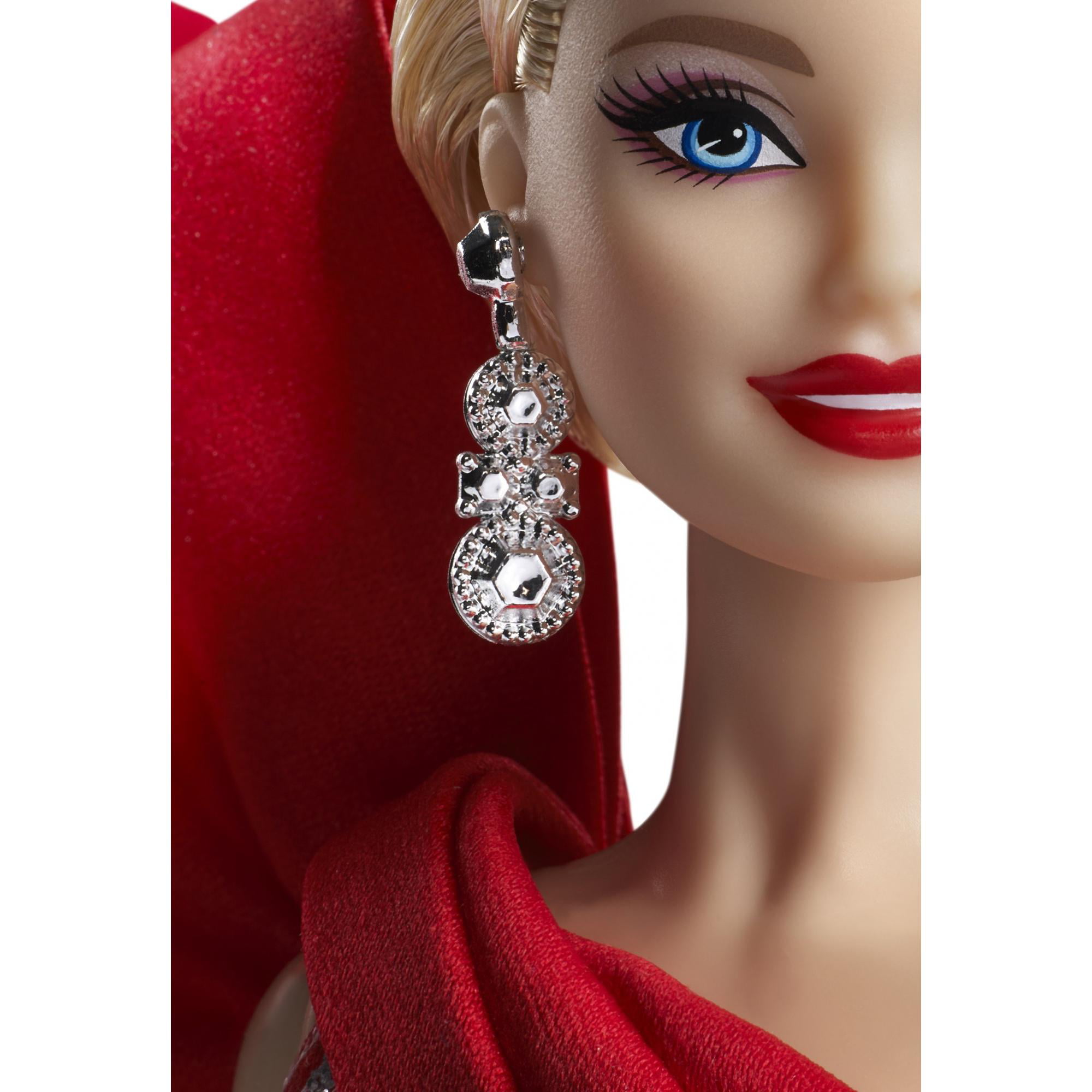 Neem een ​​bad periode Levendig Barbie 2019 Holiday Doll, Blonde Curls with Red & White Gown - Walmart.com
